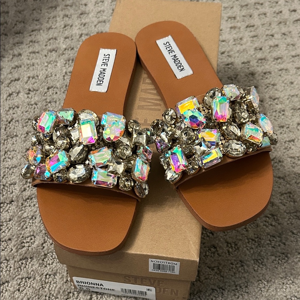 Steve Madden Brown Sandals with Iridescent Embellishments